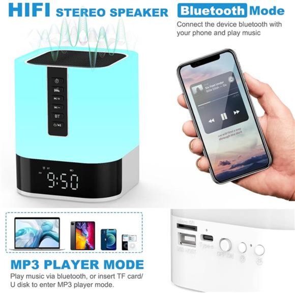 Night Light Bluetooth Speaker AlarmClock,Upgraded Touch Bedside Lamp for Bedroom - Picture 3 of 6